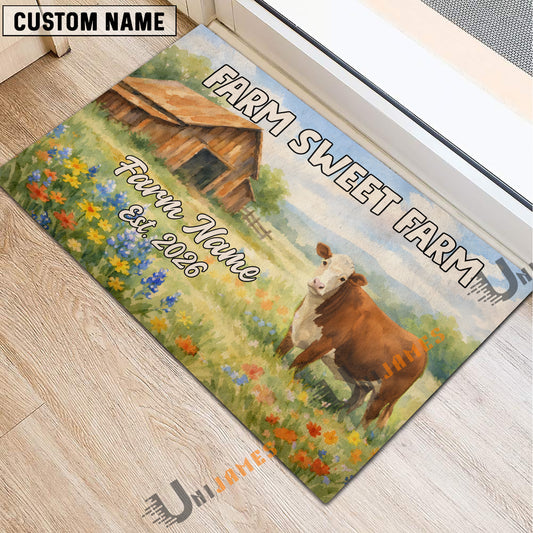Uni Farm Sweet Farm Custom Name Cow Welcome Doormat