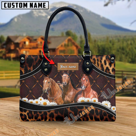 Unijames American Quarter Horse Happiness Sunflower Custom Name 3D Leather Handbag