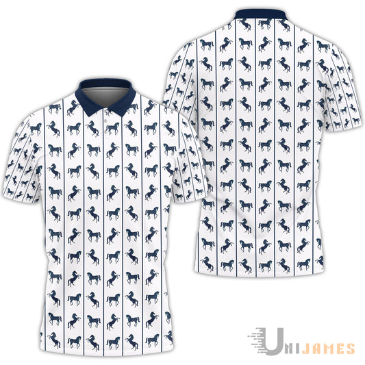 Unique Blue Horse Stripe Pattern Polo Shirt