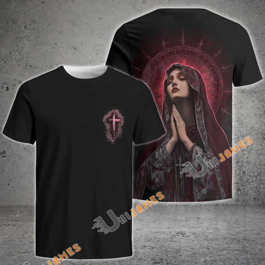Unijames Sacred Prayer in Crimson Halo T-shirt