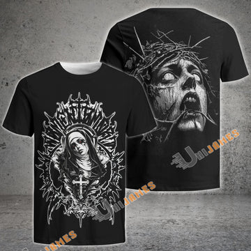 Unijames Gothic Nun & Crown of Thorns Christian Art T-Shirt