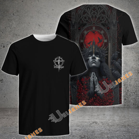 Unijames Gothic Fallen Angel Red Moon Cathedral T-Shirt