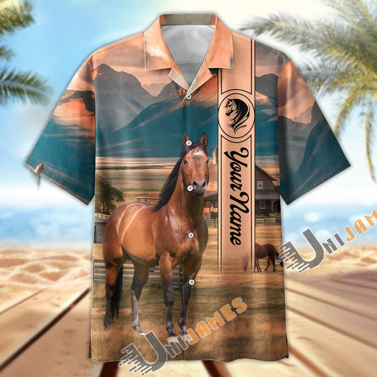 Unijames Personalized American-Quarter Horse Farm Hawaiian Shirt