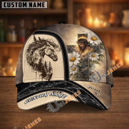 Unijames Jesus Cross & Wild Horse Rustic Beige Cap