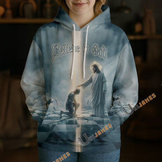 Unijames Kneeling Warrior Before Jesus 3D All-Over Print Hoodie