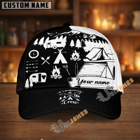 Unijames Personalized Camping Crew Black White Classic Cap