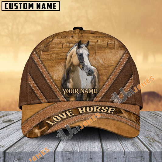 Uni American Paint Horse Brown Leather Pattern Personalized Name Cap