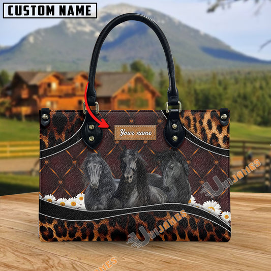 Unijames Friesian Happiness Sunflower Custom Name 3D Leather Handbag