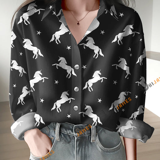 Unique Horse Black & White Print Casual Long Sleeve Comfortable Shirt
