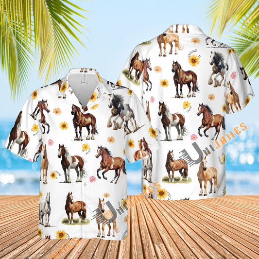 A Hawaiian shirt with horse racing prints