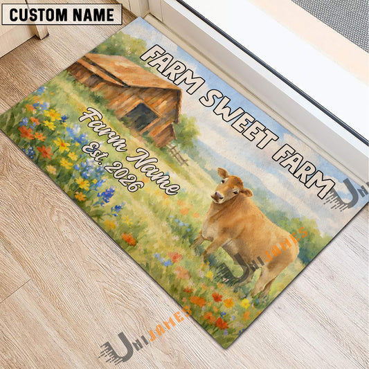 Uni Farm Sweet Farm Custom Name Cow Welcome Doormat
