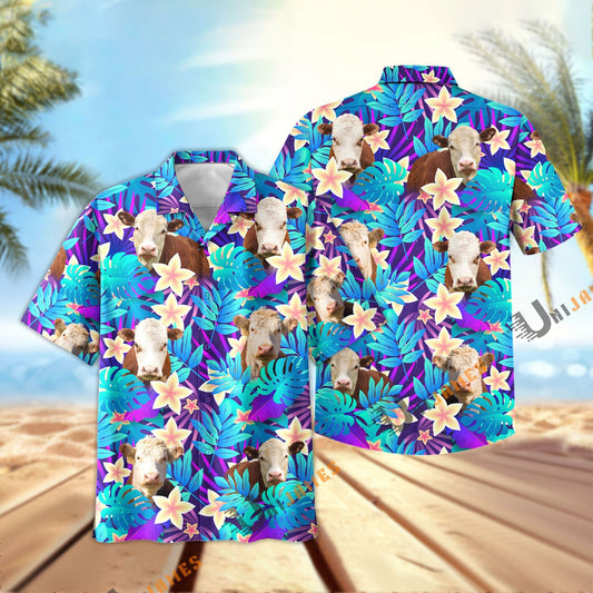 Uni Hereford Light Blue Flowers 3D Hawaiian Shirt