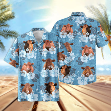 Uni Red Angus Tribal Flowers Hawaiian Shirt