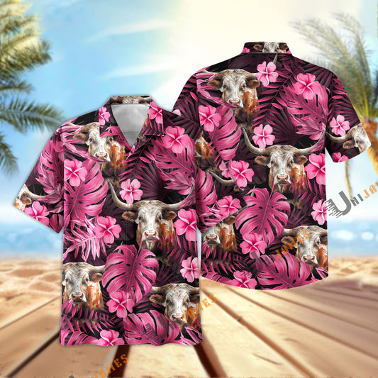 UniJames Pink Breeze Texas Longhorn Hawaiian Shirt