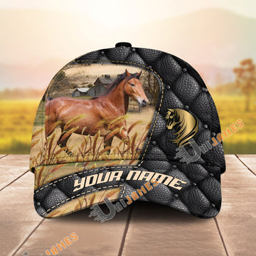 Unijames Hackney Black Leather Luxury Gold Pattern Personalized Name Cap