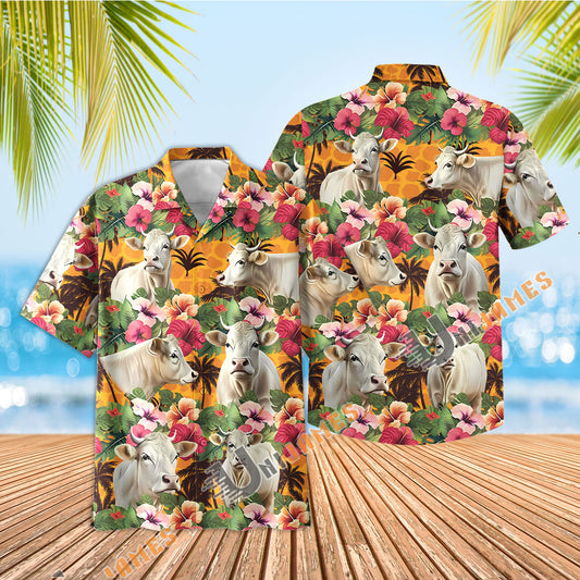 Uni Charolais Cattle 3D Hawaiian Flower Shirt