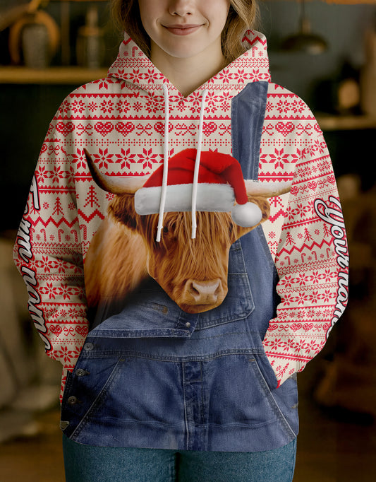 Uni Personalized Name & Farm Name Merry Christmas Cow Hoodie