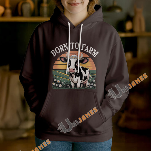Uni Born to Farm Farm Life Hoodie, Rustic Farm Cow Hoodie