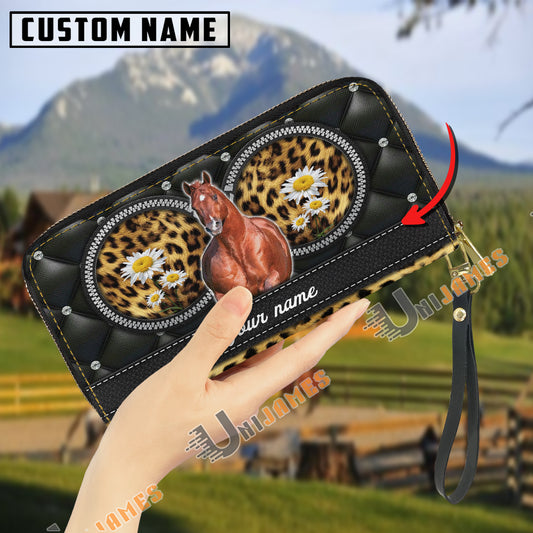 Uni American Quarter Horse Leather Heart Pattern Custom Name 3D Leather Clutch