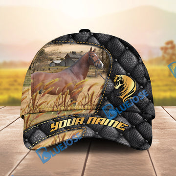 Unijames Warmblood Black Leather Luxury Gold Pattern Personalized Name Cap