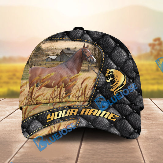 Unijames Warmblood Black Leather Luxury Gold Pattern Personalized Name Cap