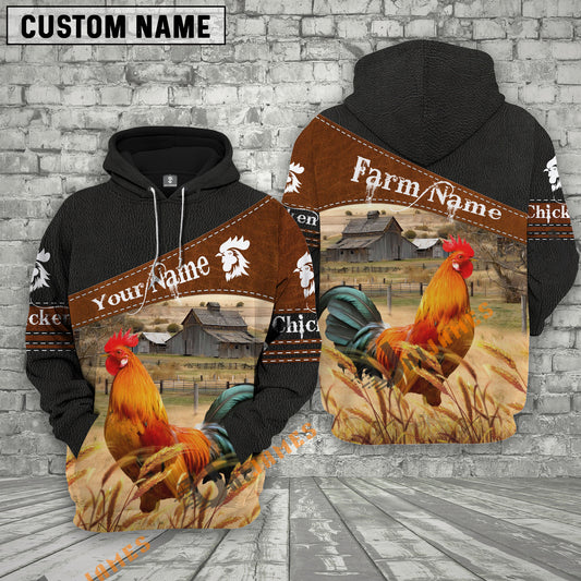Uni Chicken On Farm Custom Name Printed 3D Black Hoodie