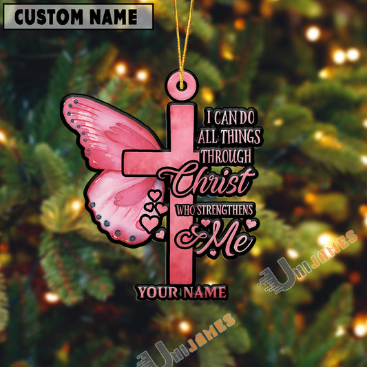 UniJames Personalized Faith & Strength Butterfly Cross Acrylic Ornament