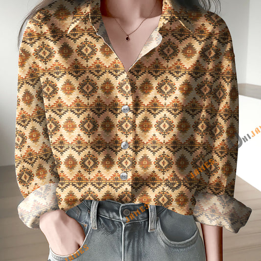 Uni Retro Ethnic Geometric Pattern Casual Shirt