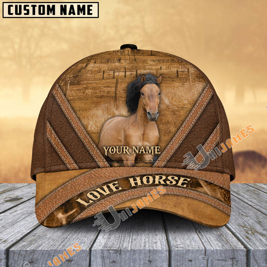 Uni Mustang Horse Brown Leather Pattern Personalized Name Cap