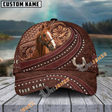 Unijames Thoroughbred Carving Leather Pattern Personalized Name Cap