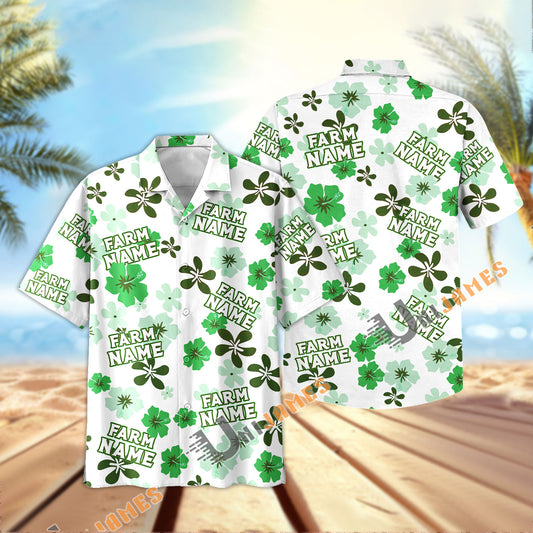 UniJames Custom Logo, Farm Name Green Floral Pattern Hawaiian Shirt