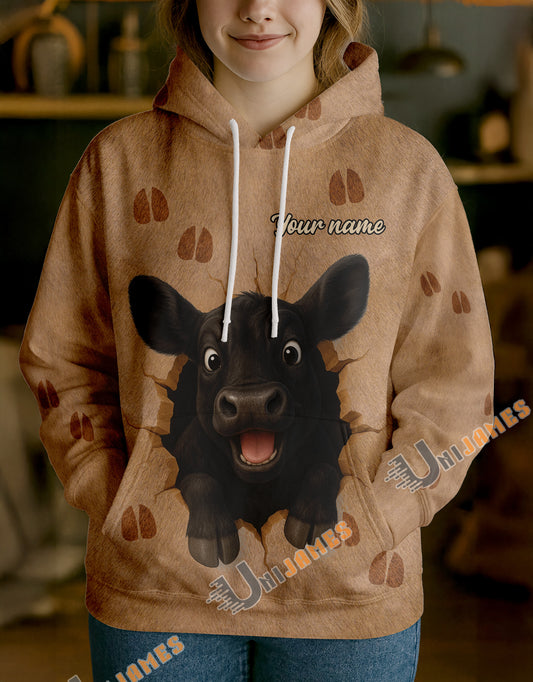 Uni Personalized Name & Farm Name Cute Cow Breakthrough Hoodie