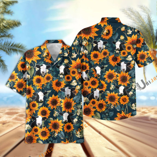 Uni Simmental Sunflowers Blue 3D Hawaiian Shirt