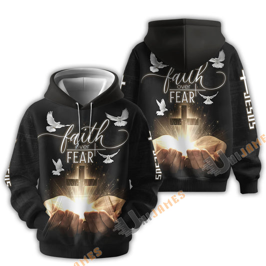 Uni Faith Over Fear Jesus Gods Hand Christian Cross 3D Hoodie