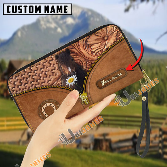 Uni Hackney Center Zip Pattern Custom Name 3D Leather Clutch