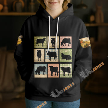 Uni Vintage Cow Silhouette Patchwork Unisex Hoodie