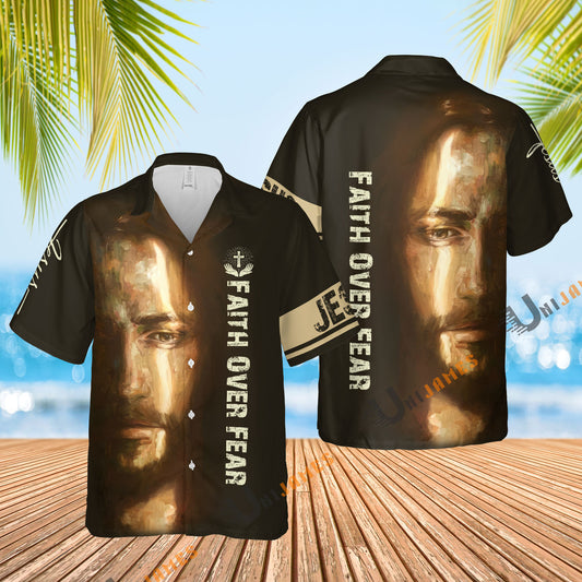 Unique Faith Over Fear Jesus Portrait Christian Jesus Religious Hawaiian Shirt