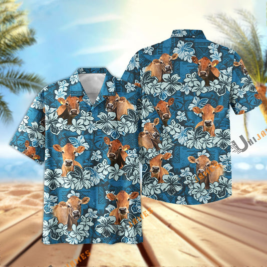 Uni Jersey Dark Blue Flower Hawaiian Shirt