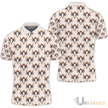 Unique Bull Skull Pattern Polo Shirt