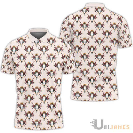Unique Bull Skull Pattern Polo Shirt