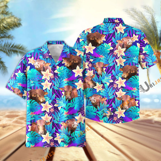 Uni Beefmaster Light Blue Flowers 3D Hawaiian Shirt