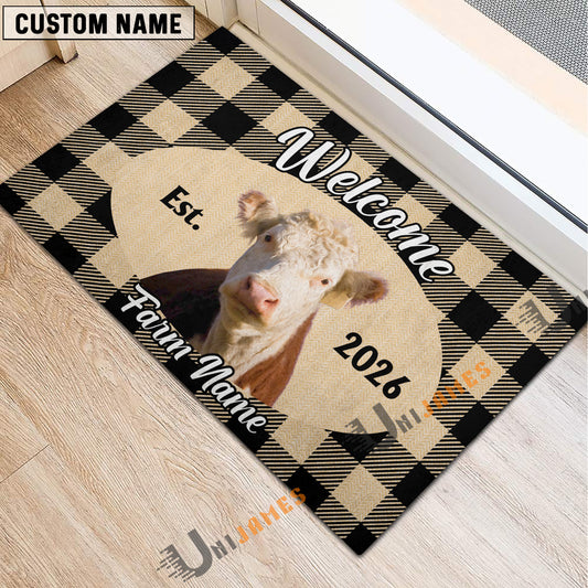 Uni Welcome to Our Farm Personalized Cow Doormat