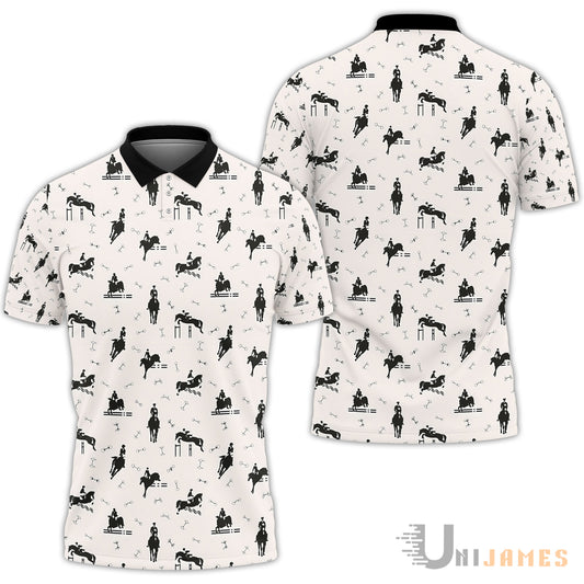Unique Horse Riders Jumping Horses Pattern Polo Shirt