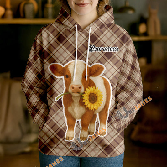 Uni Personalized Sunflower Cow Cozy Hoodie (12 Cattle Breeds)