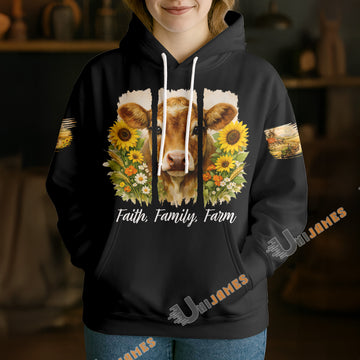 Uni Sunflower Cow Faith Family Farm Unisex Hoodie