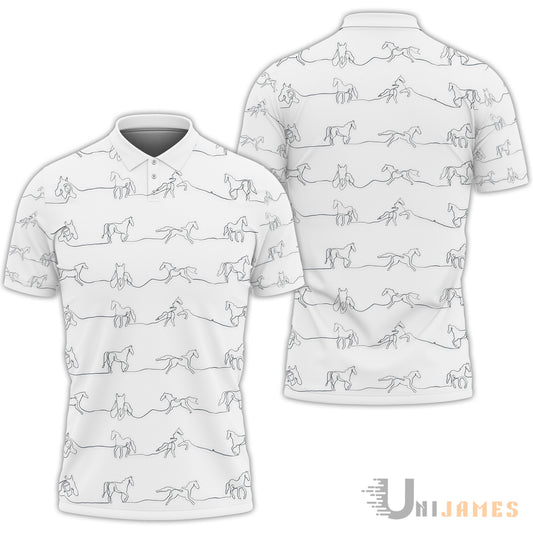 Unique Line Drawing Horse Pattern Polo Shirt