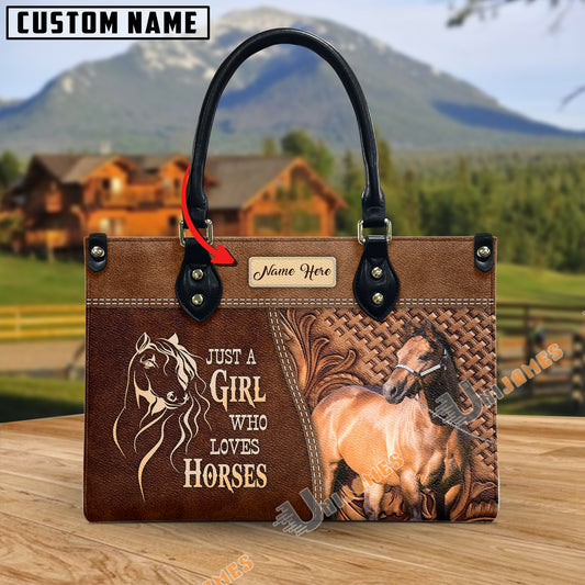 Uni Just A Girl Who Loves Horses Personalized Leather Bag