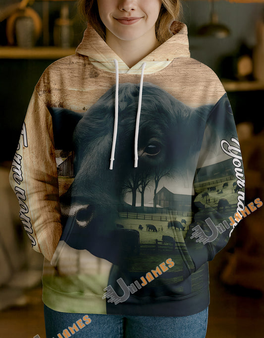 Uni Personalized Name & Farm Name Peaceful Countryside Cow Hoodie