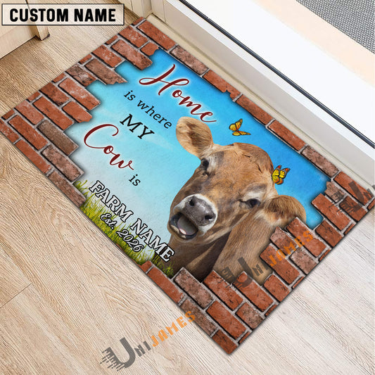 Uni Personalized Home Is Where My Cow Is Custom Farm Doormat