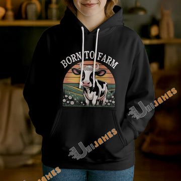 Uni Born to Farm Farm Life Hoodie, Rustic Farm Cow Hoodie